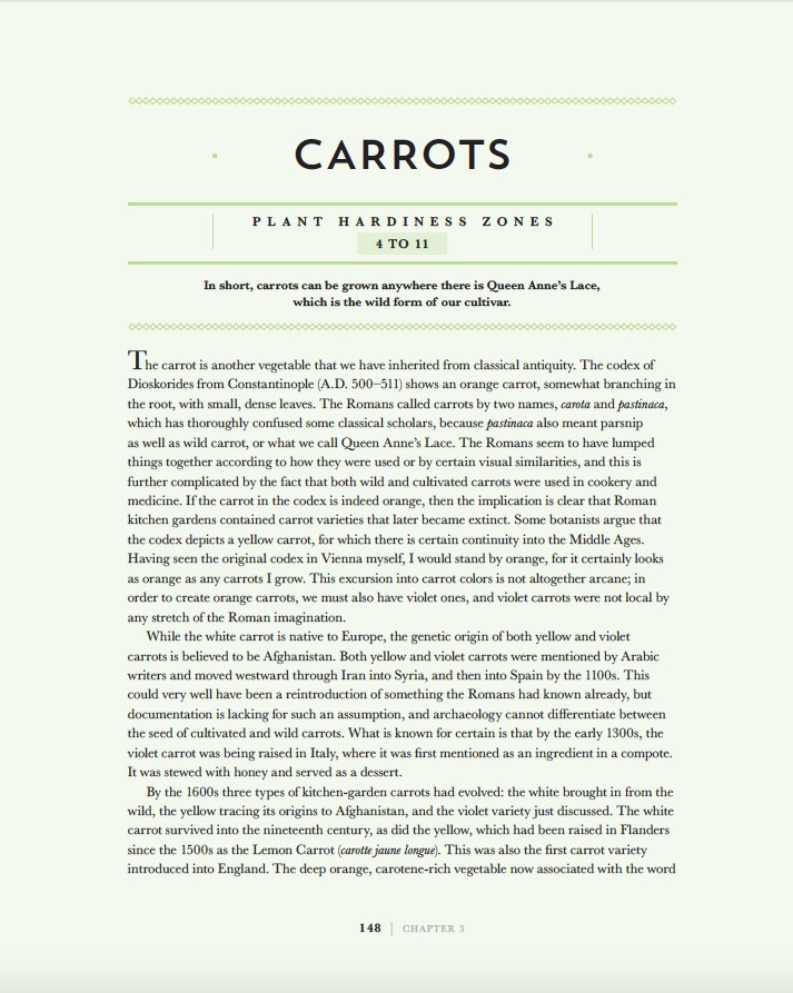 Carrot description from HEIRLOOM VEGETABLE GARDENING